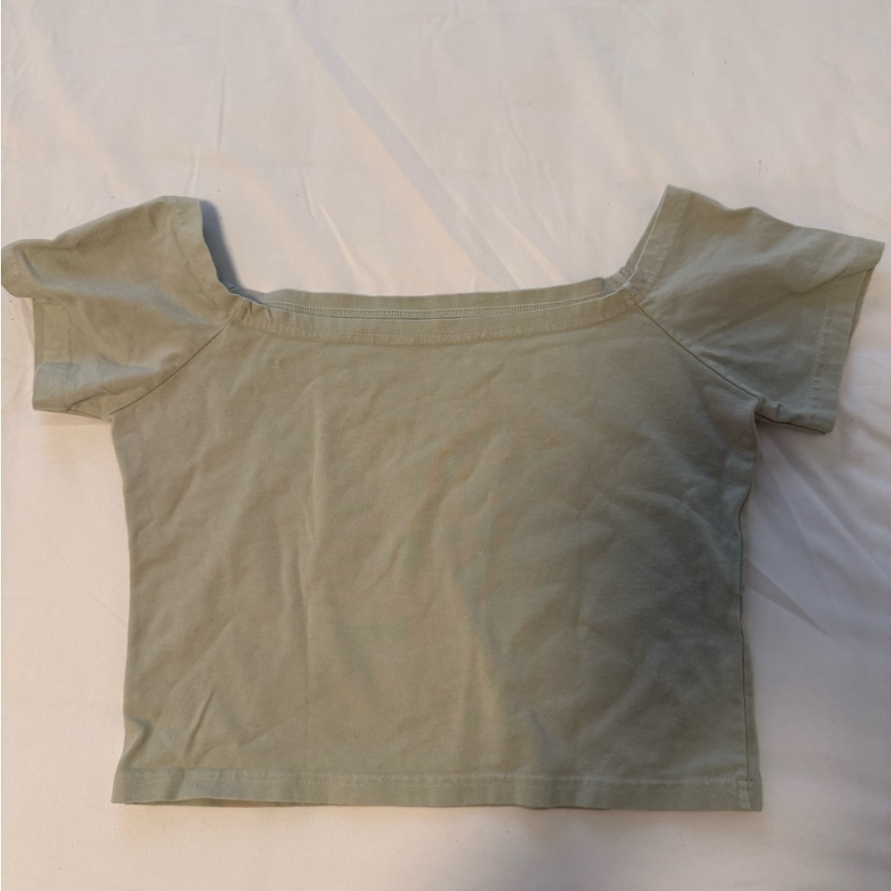 Brandy Melville Green Cap Sleeve Fitted Crop Blouse